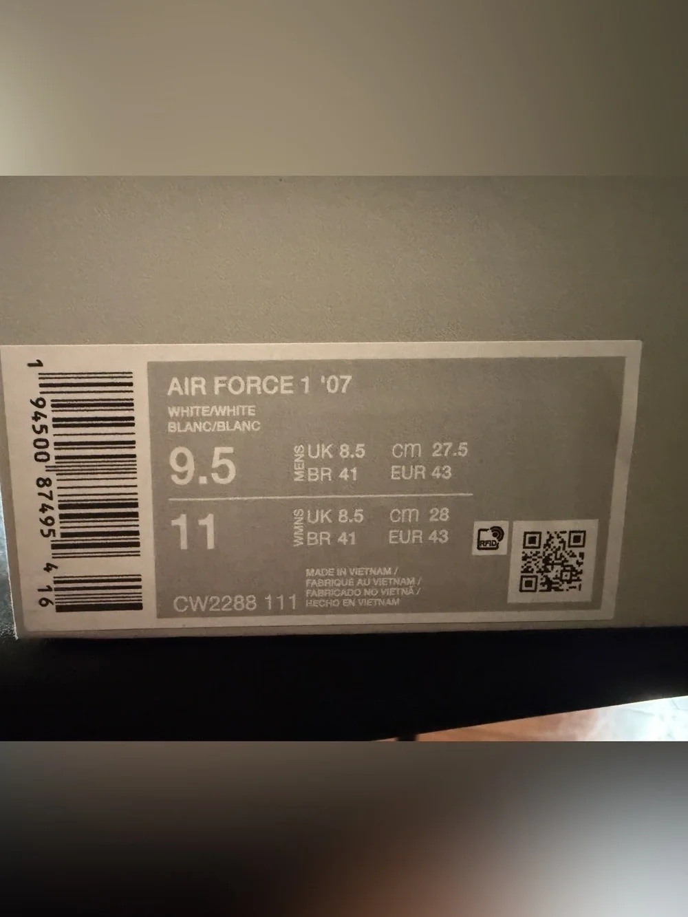 MENS SZ 9.5 BLACK AIR FORCE 1 07 BRAND NEW